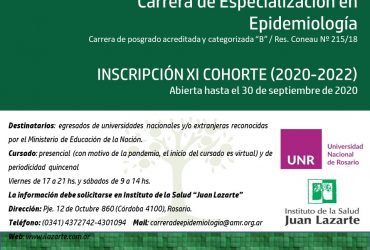 ABIERTA Inscripción XI Cohorte (2020-2021). Carrera de Especialización en Epidemiología